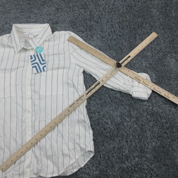 Market & Spruce Blouse Womens Medium White Blue Stripe Maisie Button Rayon NWT - Picture 5 of 13